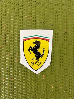 Ferrari Yellow Black Prancing Horse Shield Sticker with Red and Green Stripe
